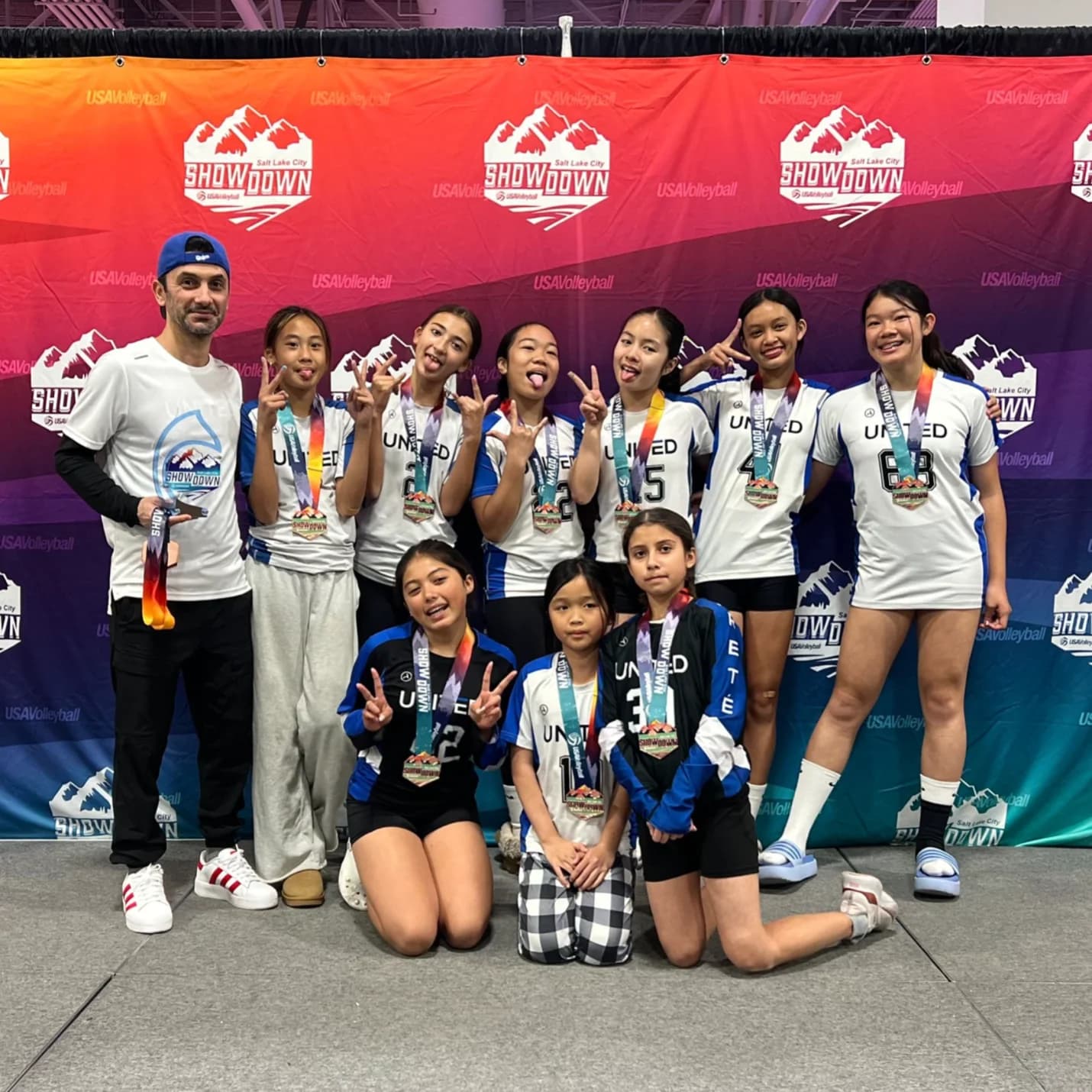 United TX team celebrating at the USA Volleyball Showdown tournament